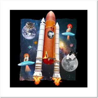 Cats In Space Funny Collage Posters and Art